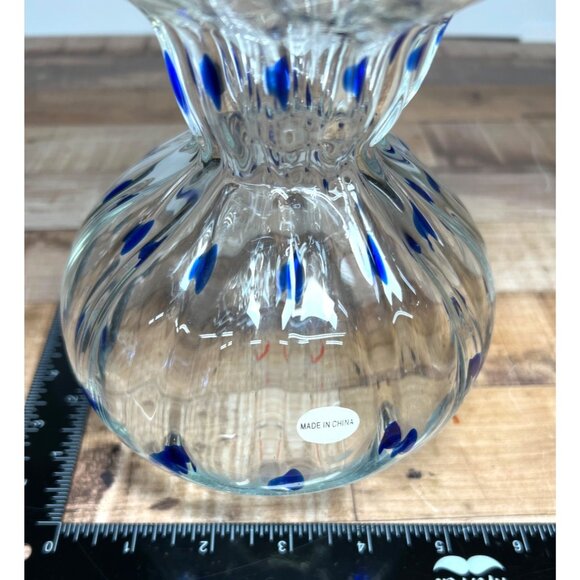 Blue Heart Art Glass Decorative Vase With Unique Wavy Design - Picture 5 of 6